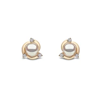 Trend Gold Pearl and Diamond Stud Earrings