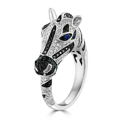 Diamond, Black Diamond and Sapphire Zebra Ring