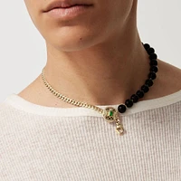 Emblem Yellow Gold Tsavorite and Onyx Necklace