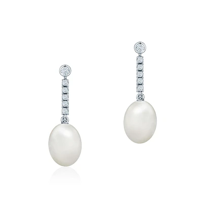 Freshwater Pearl and Diamond Drop Earrings