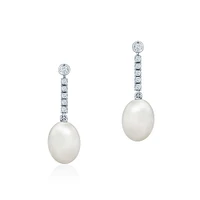 Freshwater Pearl and Diamond Drop Earrings