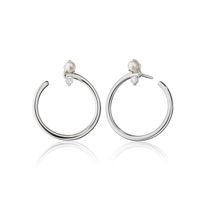 Galaxy Large Silver, Pearl and White Sapphire Wrap Hoop Earrings