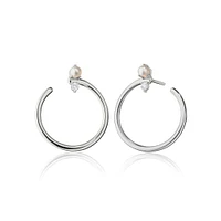 Galaxy Large Silver, Pearl and White Sapphire Wrap Hoop Earrings