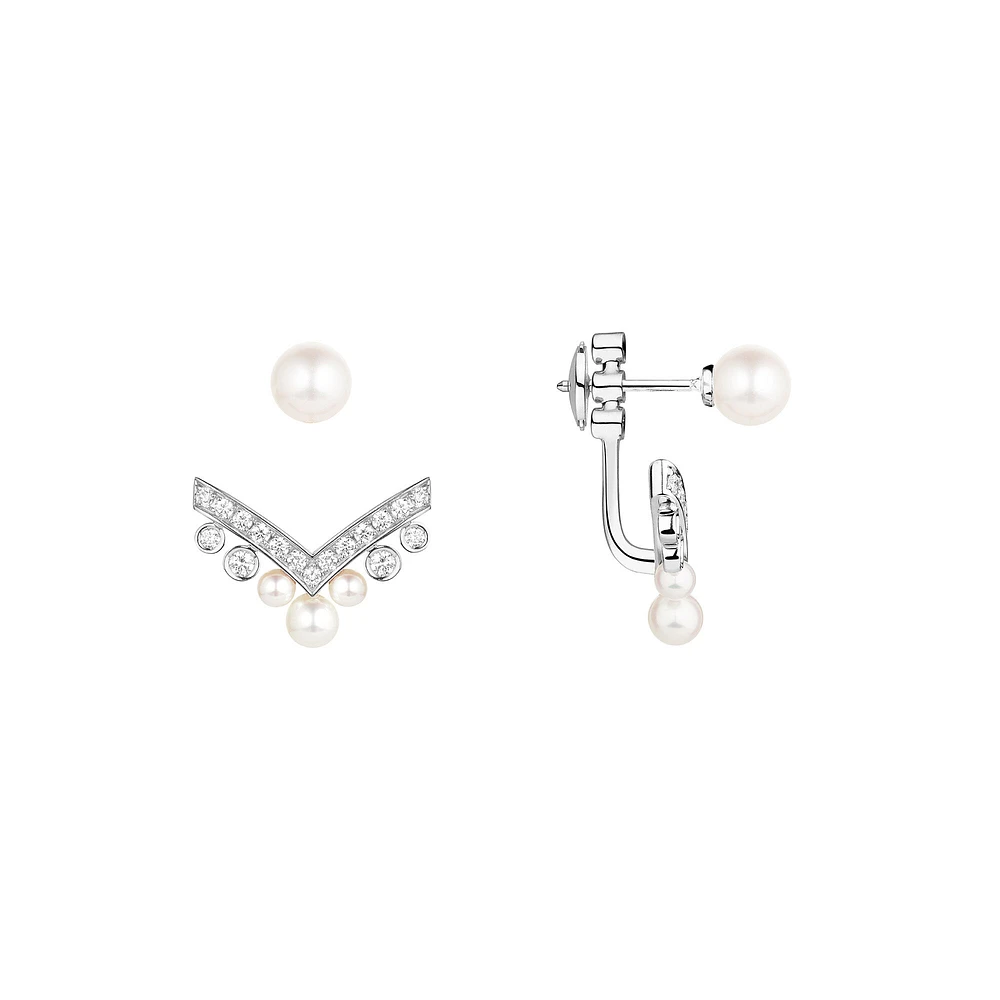 Josephine Aigrette White Gold, Pearl and Diamond Single Stud Earrings