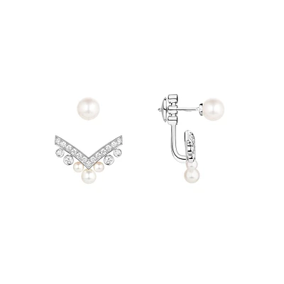 Josephine Aigrette White Gold, Pearl and Diamond Single Stud Earrings