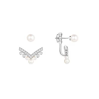 Josephine Aigrette White Gold, Pearl and Diamond Single Stud Earrings