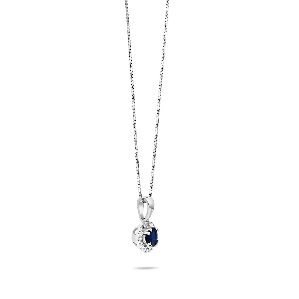 White Gold Sapphire Pendant with Diamond Pavé