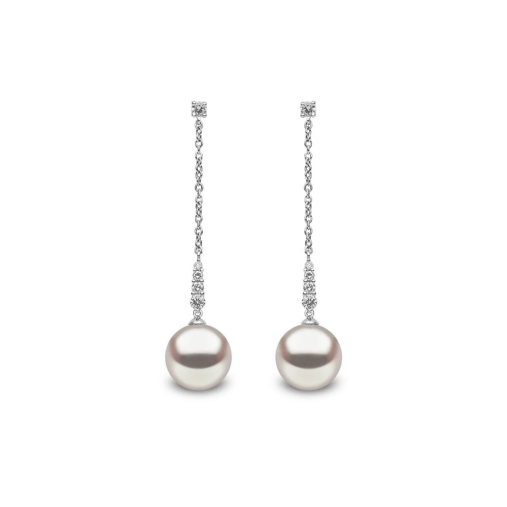 Trend White Gold Pearl and Diamond Earrings