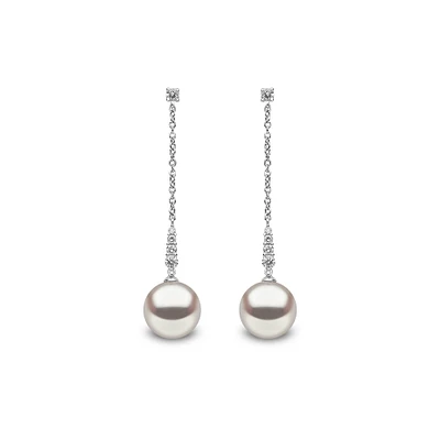 Trend White Gold Pearl and Diamond Earrings