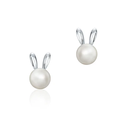 Freshwater Pearl and Silver Arctic Hare Stud Earrings