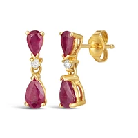 Yellow Gold Ruby and Diamond Teardrop Earrings