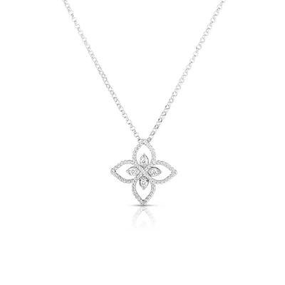 Princess Flower Filigree Small White Gold and Diamond Pendant Necklace