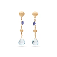 Paradise Yellow Gold, Blue Topaz and Iolite Drop Earrings