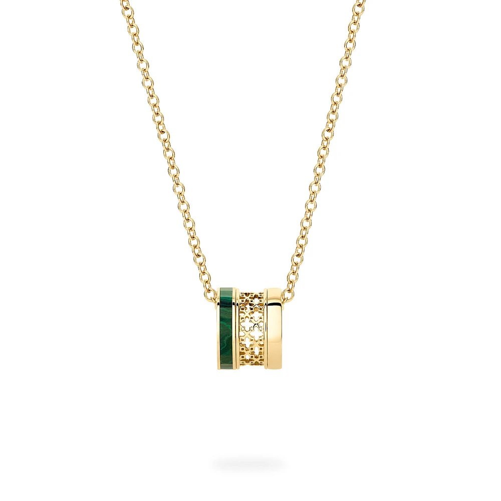 Malachite Barrel Pendant, Yellow Gold