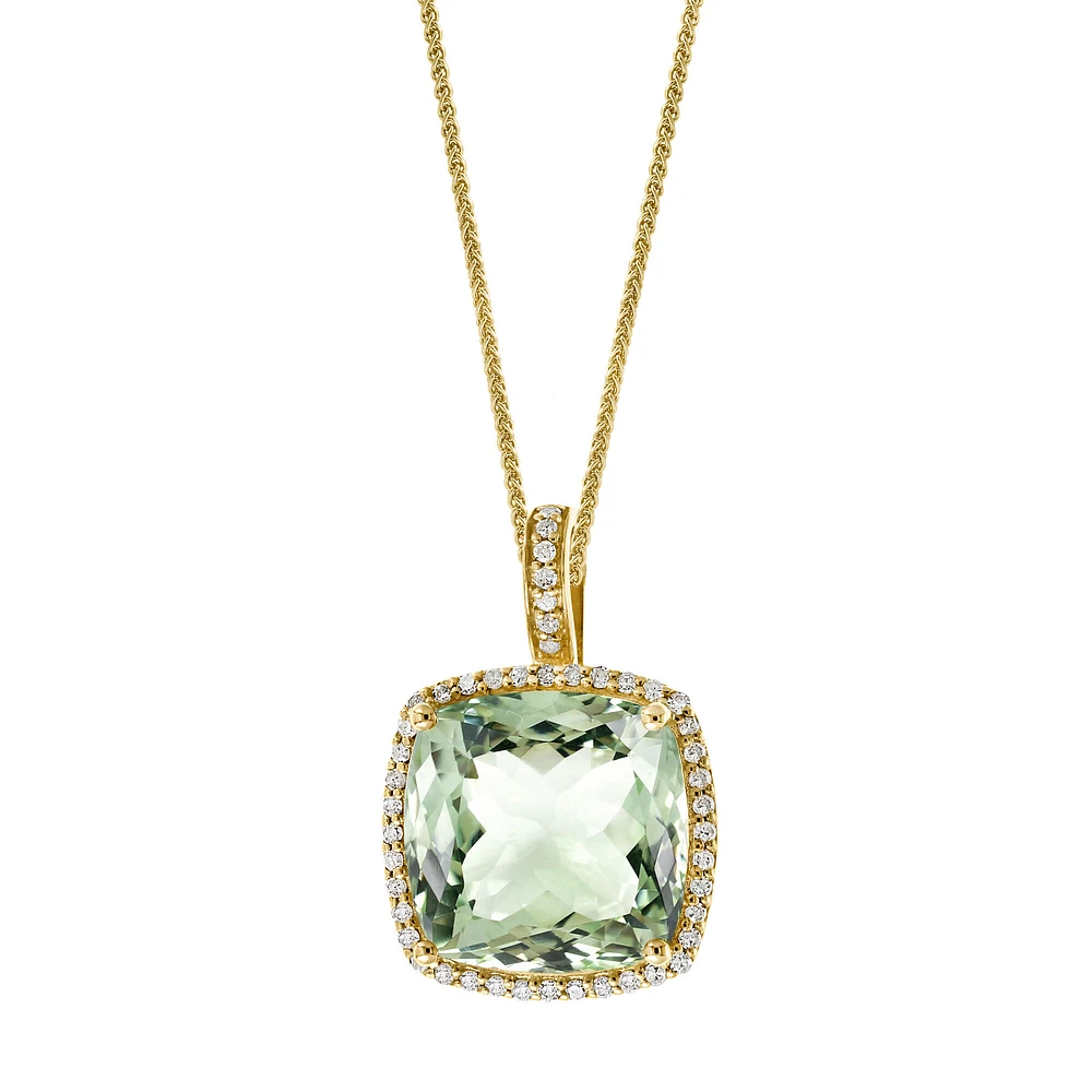 Yellow Gold Green Quartz and Diamond Pendant