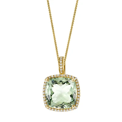 Yellow Gold Green Quartz and Diamond Pendant