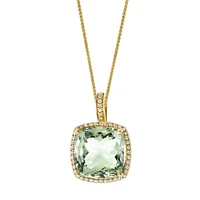 Yellow Gold Green Quartz and Diamond Pendant