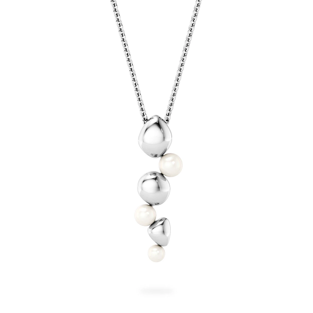 Drop Necklace in Sterling Silver with Pearls