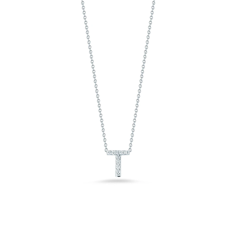 Tiny Treasures Love Letter T White Gold and Diamond Pendant