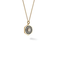 Medium Black Enamel and Diamond Hexagon Medallion in Yellow Gold