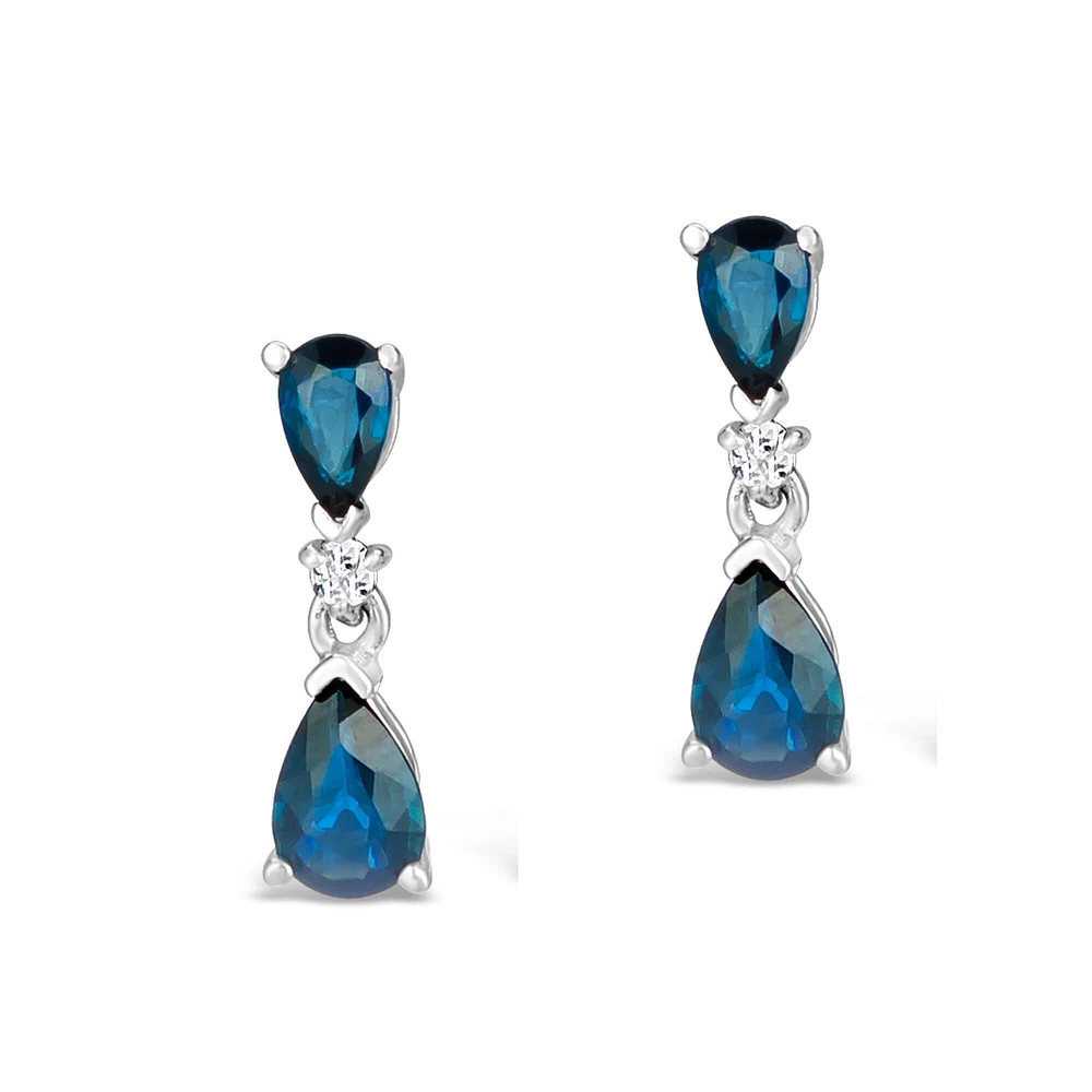 White Gold Sapphire and Diamond Teardrop Earrings