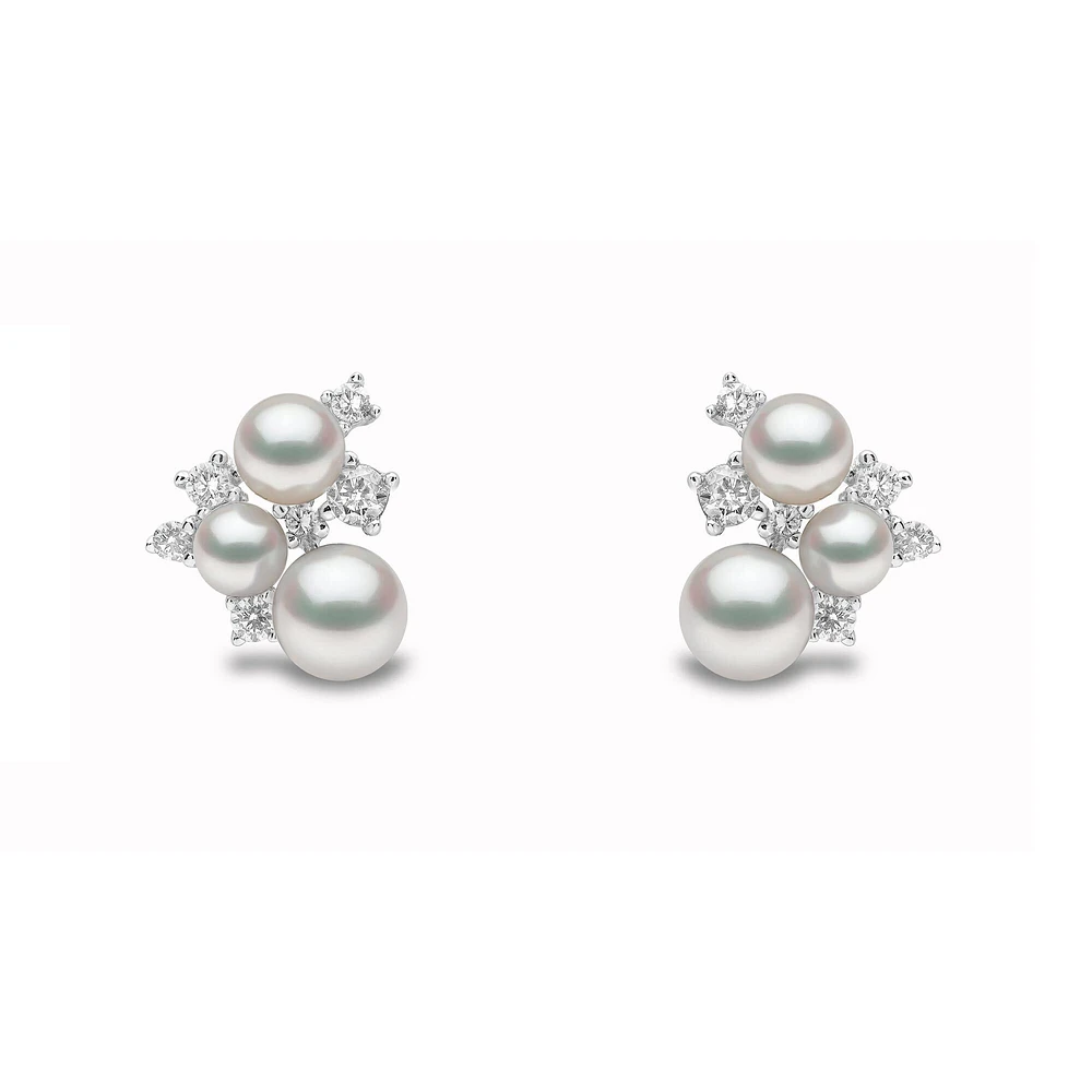 Trend White Gold Pearl and Diamond Stud Earrings