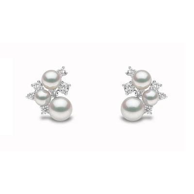 Trend White Gold Pearl and Diamond Stud Earrings