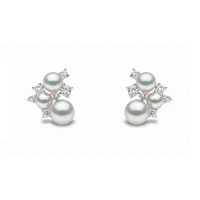 Trend White Gold Pearl and Diamond Stud Earrings