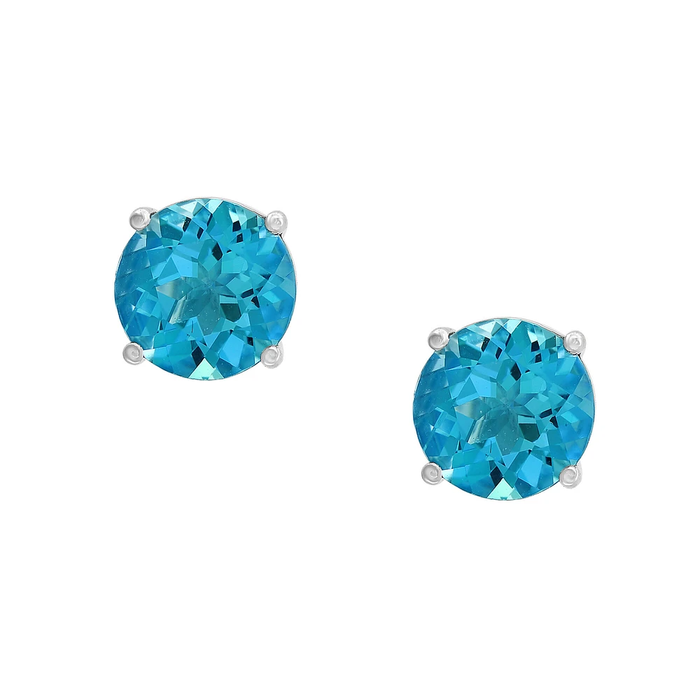 White Gold Swiss Blue Topaz Stud Earrings