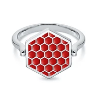 Hexagon Red Enamel Reversible Sterling Silver Ring