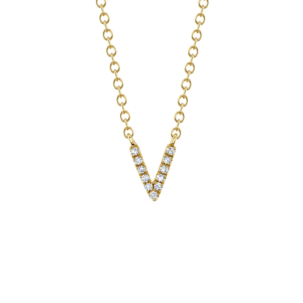 Initials Gold and Diamond Pavé Letter V Necklace