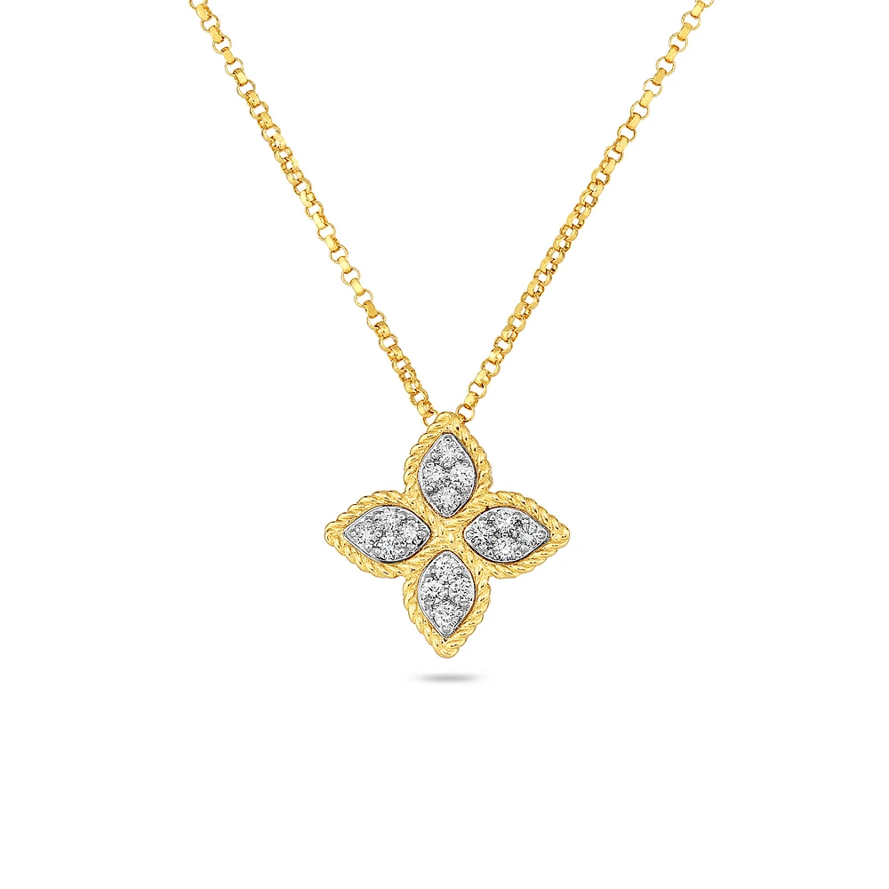 Princess Flower Medium Yellow Gold Diamond Pendant