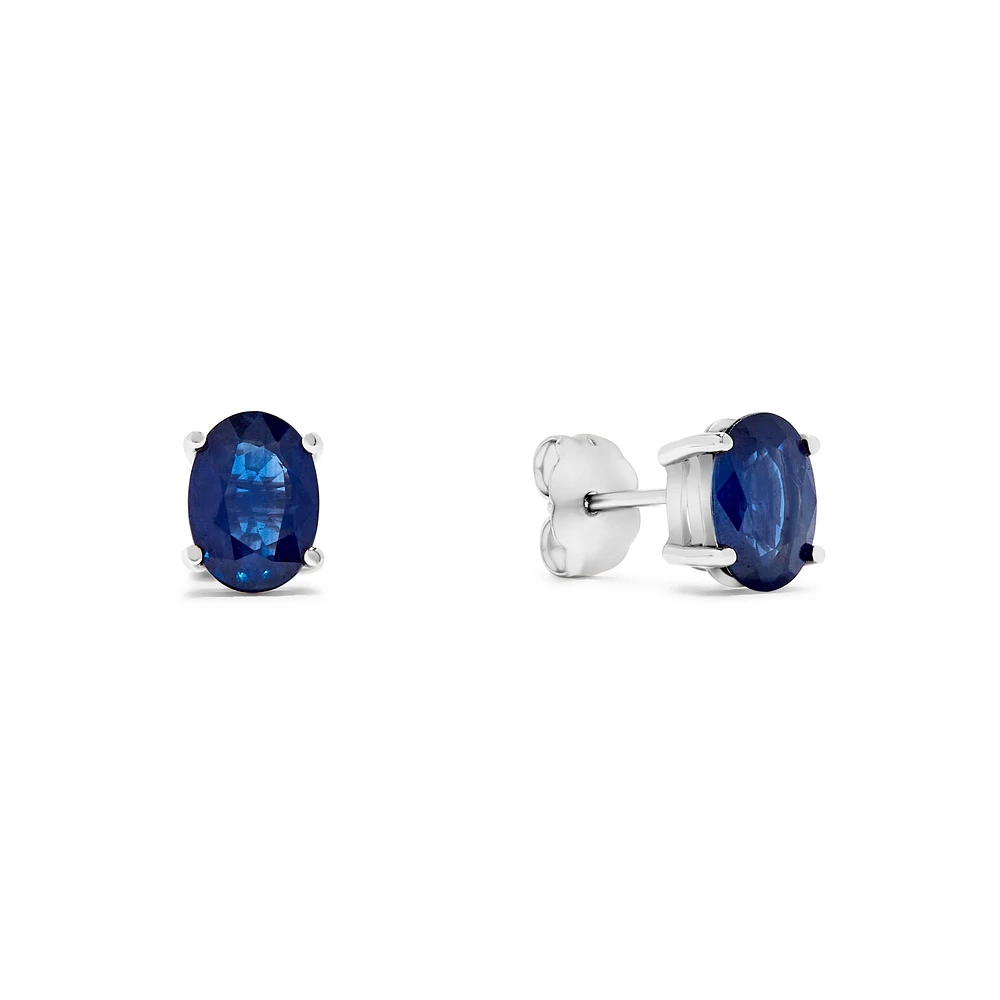 White Gold Oval Sapphire Stud Earrings