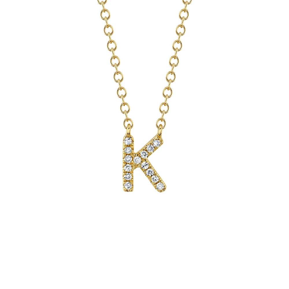 Initials Yellow Gold and Diamond Pavé Letter K Necklace