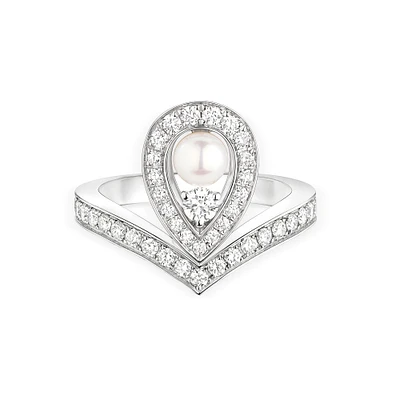 Joséphine Aigrette White Gold Pearl Diamond Pavé Ring