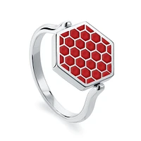 Hexagon Red Enamel Reversible Sterling Silver Ring