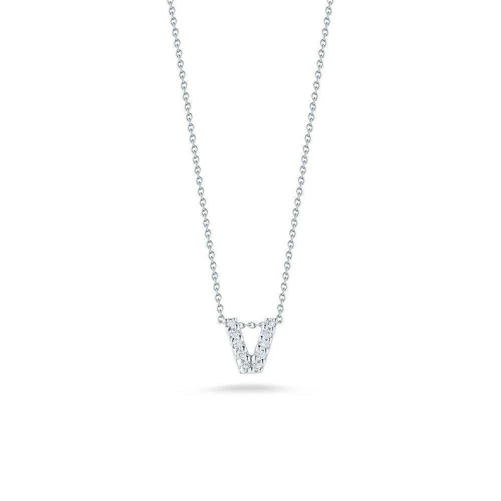 Tiny Treasures Love Letter V White Gold and Diamond Pendant