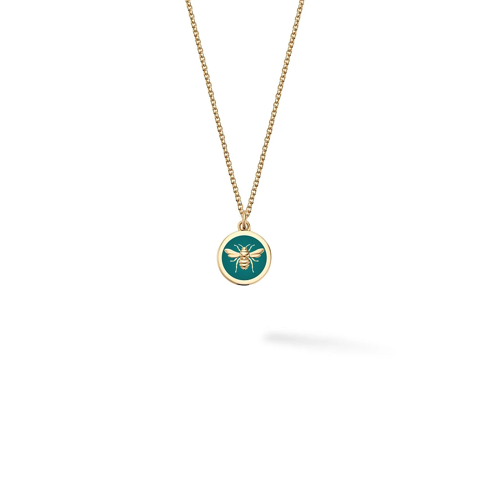 Small Teal Enamel and Yellow Gold Round Medallion