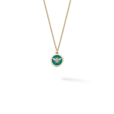 Small Teal Enamel and Yellow Gold Round Medallion