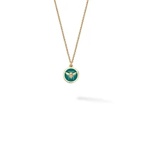 Small Teal Enamel and Yellow Gold Round Medallion