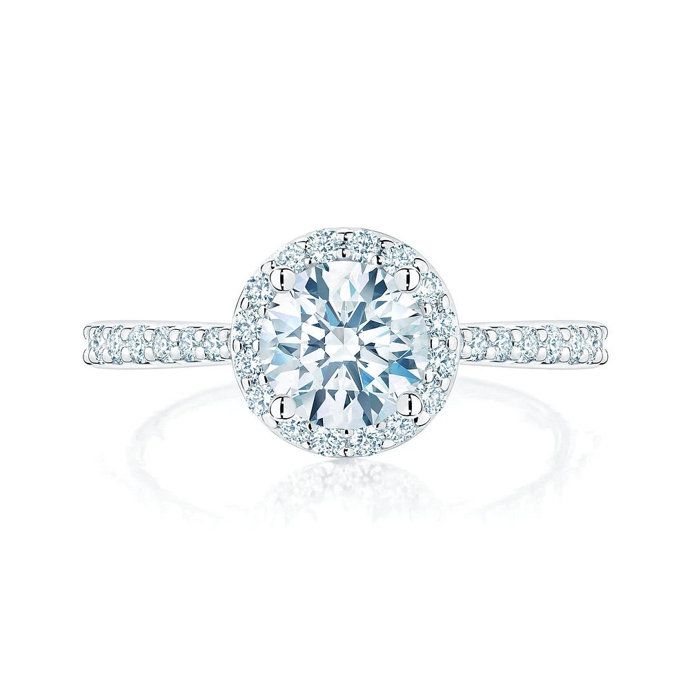 Round Diamond Engagement Ring With Single Halo And Diamond Band