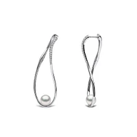 Sleek  White Gold Pearl and Diamond Earrings