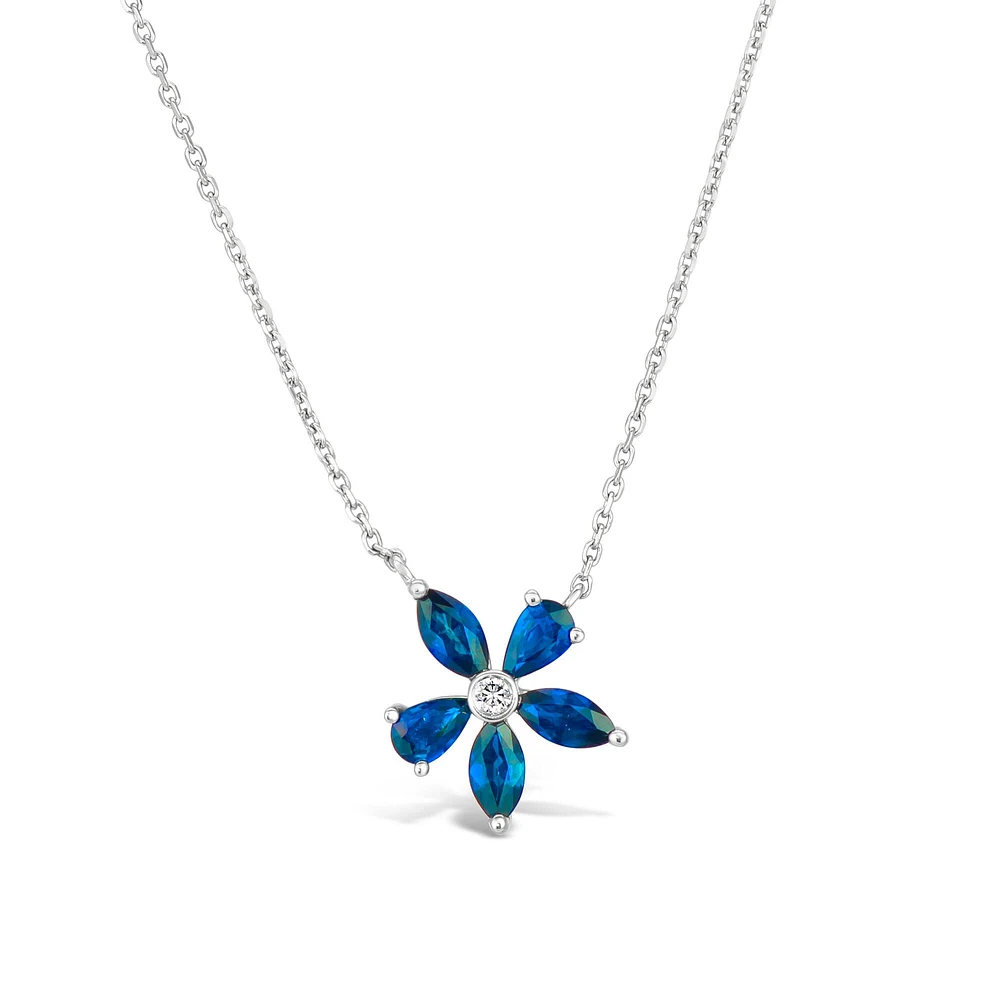 White Gold Sapphire and Diamond Flower Pendant