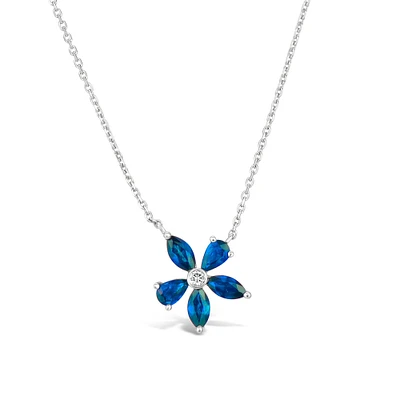 White Gold Sapphire and Diamond Flower Pendant