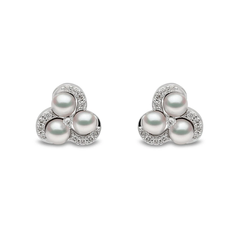 Sleek White Gold Pearl and Diamond Stud Earrings