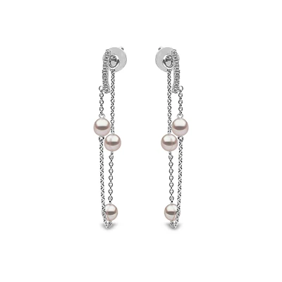 Trend White Gold Pearl and Diamond Earrings