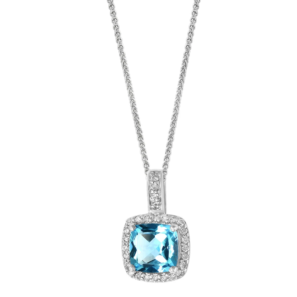 White Gold swiss blue topaz and Diamond Pendant