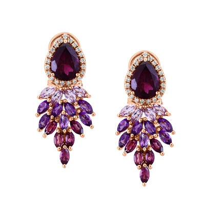 Shaded Amethyst and Rhodolite Earrings with Diamond Accent