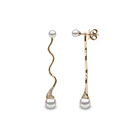 Sleek Yellow Gold Pearl and Diamond Earrings