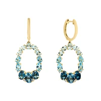 Yellow Gold Blue Topaz Earrings